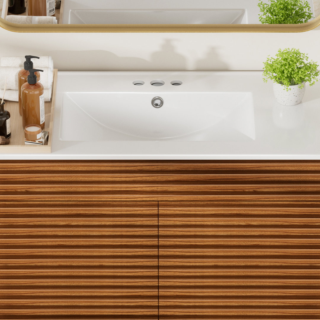 36"X18¼" Bathroom Vanity Sink Top With Three Holes, Ceramic Vanity Sink Top With Overflow, Drop In Bathroom Vessel Sink Rectangle, Glossy White